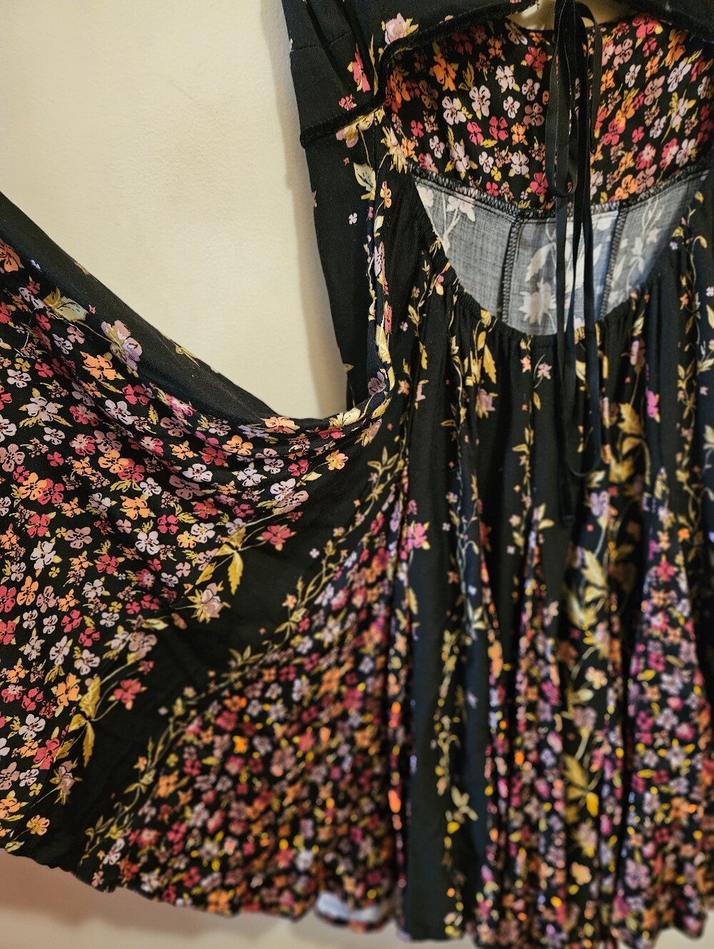 Free People Black Floral Fit & Flare Mini Dress | XS | Boho Cottagecore Fairycor - Picture 7 of 16